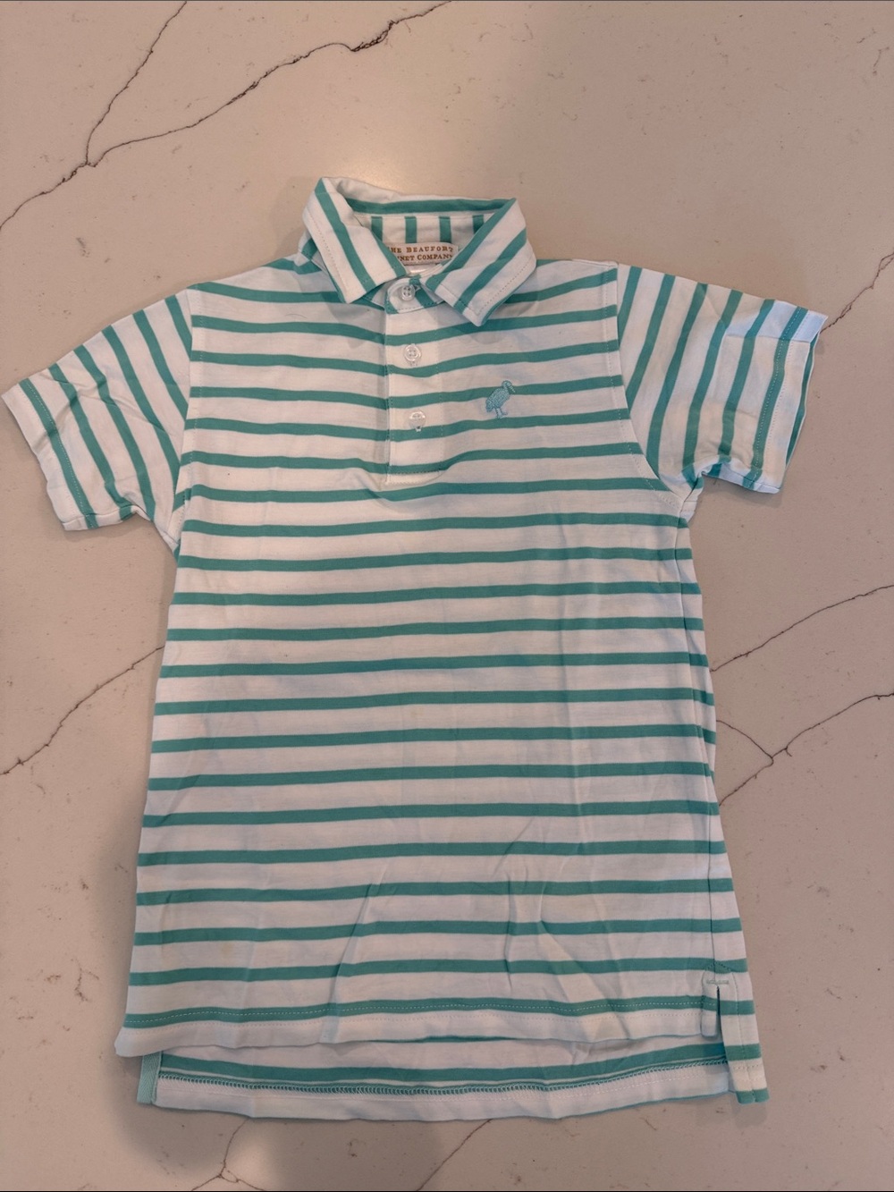 The Beaufort Bonnet Company White & Teal Striped Polo